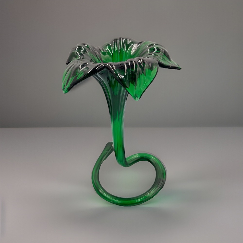 Mcm Hand blown Murano‎ Style Green Lilly Vase - Picture 7 of 9